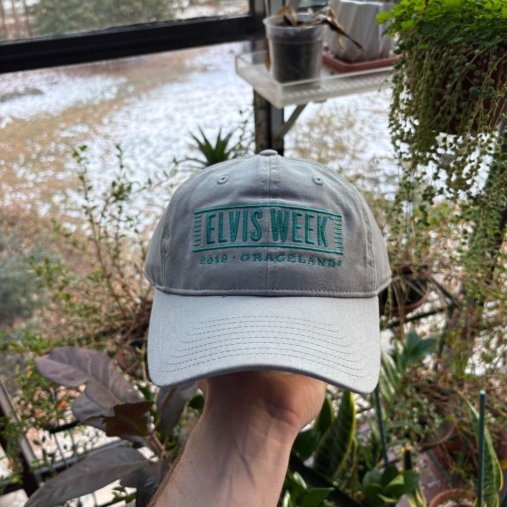 Vintage‎ y2k Elvis Presley Hat Cap Strap Back Gray Canvas Elvis Week Graceland